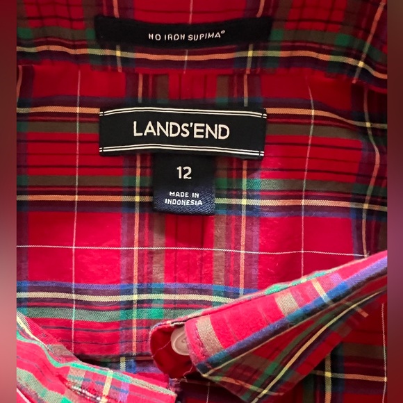 Lands’ End Red Plaid Tunic Shirt, size 12 - Picture 3 of 5